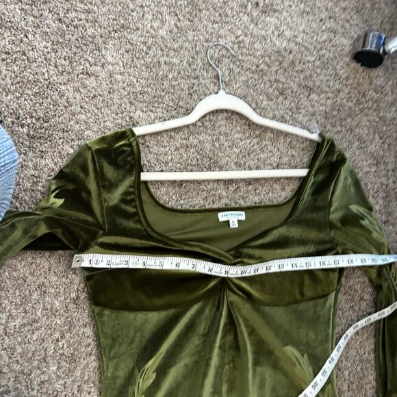 Earthbound Babydoll Velour Bell Sleeve Mini Dress Retro 70s Whimsical Velvet XL - Picture 10 of 10